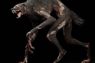 model details 3d blind werewolf,rig 3d animal in maya,animation and game,cgi vfx