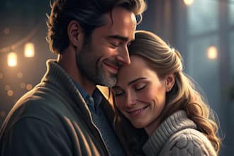 illustrate a romantic family couple portrait