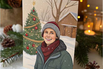 draw custom christmas card with portrait illustration