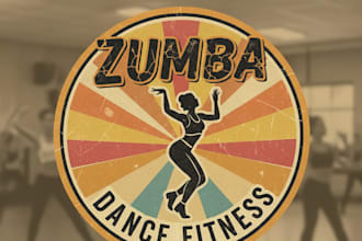 design a vintage zumba logo full of energy, rhythm and  retro vibes