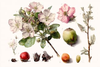draw botanical illustration of plants and flowers