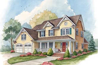 create a custom digital watercolor house portrait
