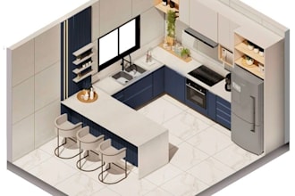 design a complete kitchen with floor plan, elevations