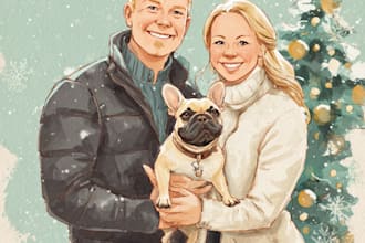 draw christmas couple family or pet portrait