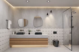 design modern bathroom interior with budget friendly 3d render