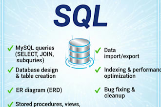 create mysql queries, database design, and mysql projects