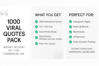 provide 1000 viral motivational quotes content pack for instant delivery