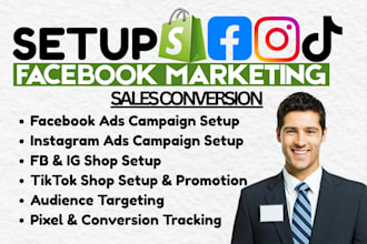 setup tiktok shop facebook instagram shop or social media marketing ads