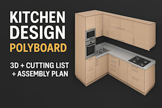 professiona kitchen cabinet design with polyboard 3d and cutting list