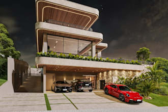 blender 3d luxury villa redesign,terrace elevation,flat roof,house garage render