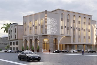 reimagining modern arcade exterior, 3d contemporary condo building, cgi property