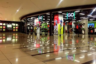 redesign3d sport store interior,boutique showroom,retail shop render,wears store