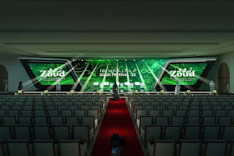 3d festive stage decor,event setup,interior design, stage podium,cgi rendering