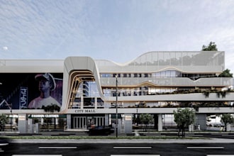 2d floor plan to 3d render, shopping mall design, commercial building rendering