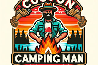 design high quality camping mascot logo with t shirt design