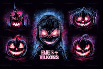 create custom made halloween, dark creepy scary classic vintage horror logo