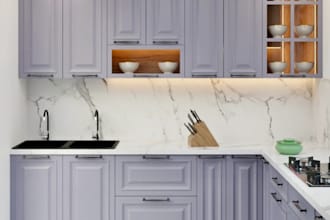 restyle modular kitchen layout, kitchen cabinets, interior design, cgi rendering
