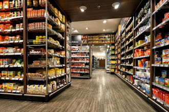do 3d retail store, grocery store, supermarket design, showroom, shopping mall