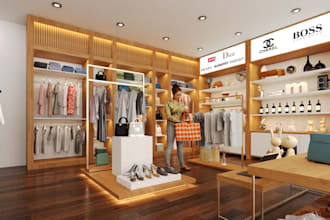 design premium 3d shopping mall, supermarket exterior, interior boutique, store