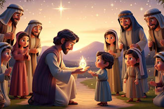 do bible themed illustration, christian children story book, picture book cover