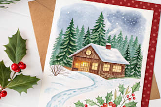 draw christmas card, invitation with watercolor