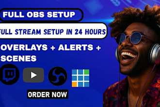 professionally setup full obs stream setup with overlays, scenes , vmix support