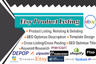 create SEO optimised etsy listings and cross list on poshmark, whatnot and ebay