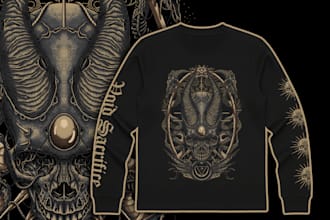 created dark art t shirt artwork for brands bands and premium merch drops