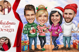 create a highend christmas cartoon portrait gift using ai and photoshop