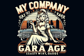 design vintage lady car garage mascot logo t shirt design