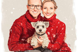 draw christmas couple family or pet portrait