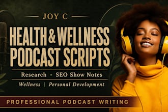 write health wellness podcast scripts and SEO show notes, timestamps for show