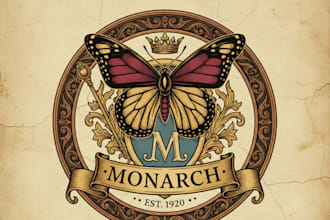 design a regal vintage monarch logo for your brand