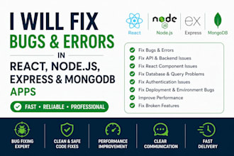 fix bugs and errors in react node js express and mongodb app
