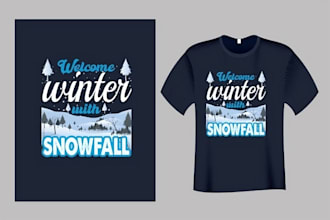create unique merry christmas and winter snowfall t shirt design