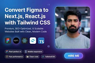 convert figma to nextjs or react js with tailwind CSS, typescript, shadcn UI