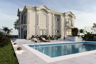 reconstruct old building, render realistic uk property,contemporary villa arcade