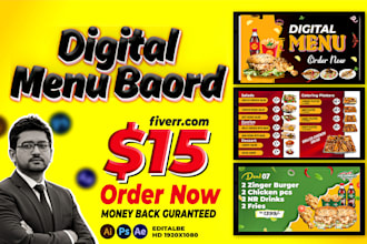 design luxury editable digital food menu board design