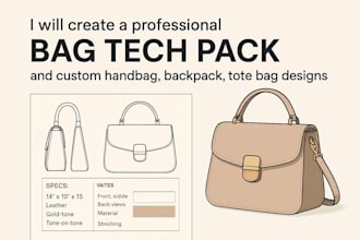 create professional bag tech pack, custom handbag, bag pack, tote bag designs