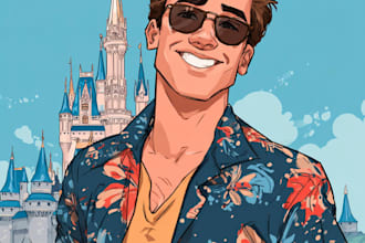 draw cartoon portrait in disney cartoon illustration