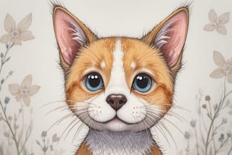 draw a cute custom portrait illustration of your pet,  cat, dog