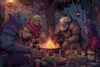 create dnd party art, fantasy character for dnd party