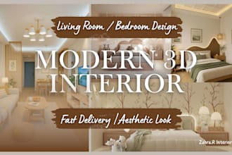 create modern living room or bedroom interior design with 3d visuals
