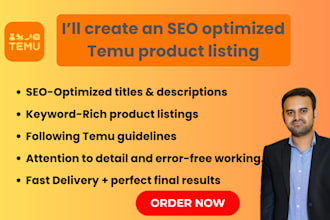 create SEO optimized high converting temu product listings