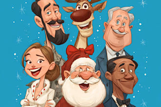 draw your family group christmas caricature from pictures