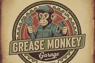 design a vintage grease monkey logo for your brand