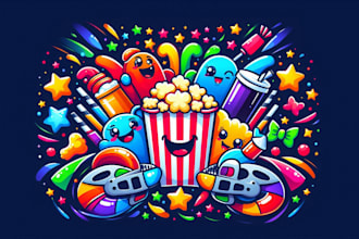 do movie theater mascots snacks logo with source file in 12 hours