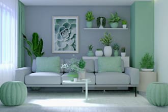 design a modern and luxurious living room interior with realistic 3d render