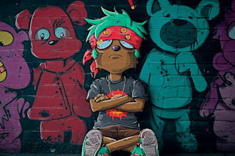 paint real graffiti art on the street wall