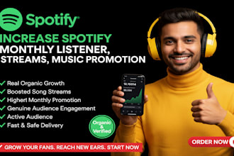 increase spotify monthly listener, spotify stream, spotify music promotion